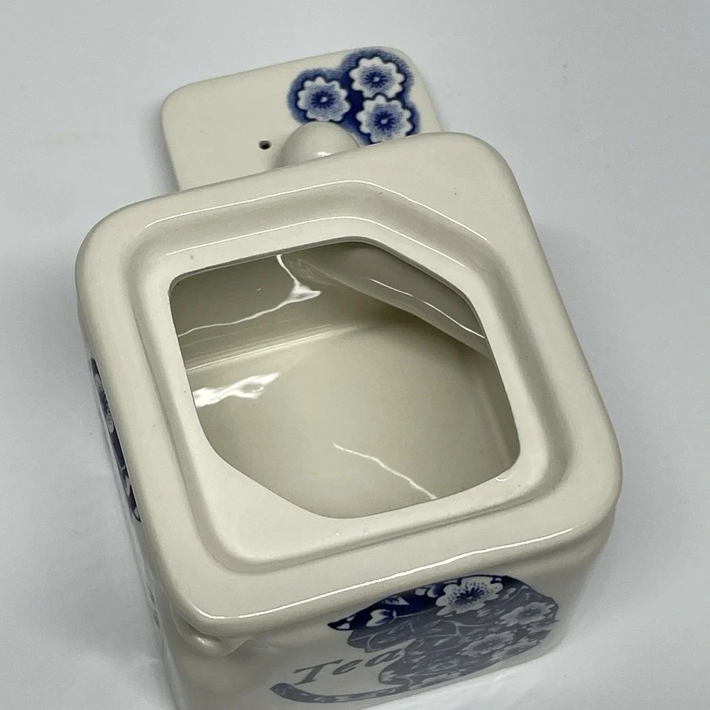 Royal Crownford Staffordshire‎ England Blue Calico Cat Cube Teapot Vintage